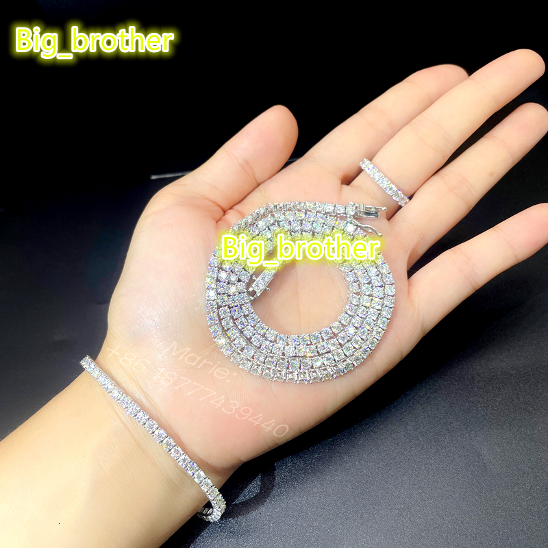 Gift for Gilr Custom Hip Hop Jewelry 925 Sterling Silver Moissanite Diamond Rings Tennis Chain Jewelry Set