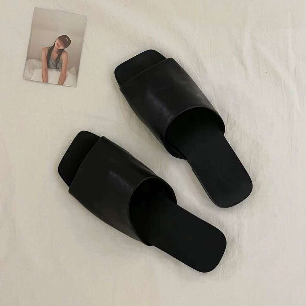 Sheepskin Version ~ Korean Niche Flat One-Strap Sandals for Women Outdoor 2025 New Summer Beach Square Toe Slippers