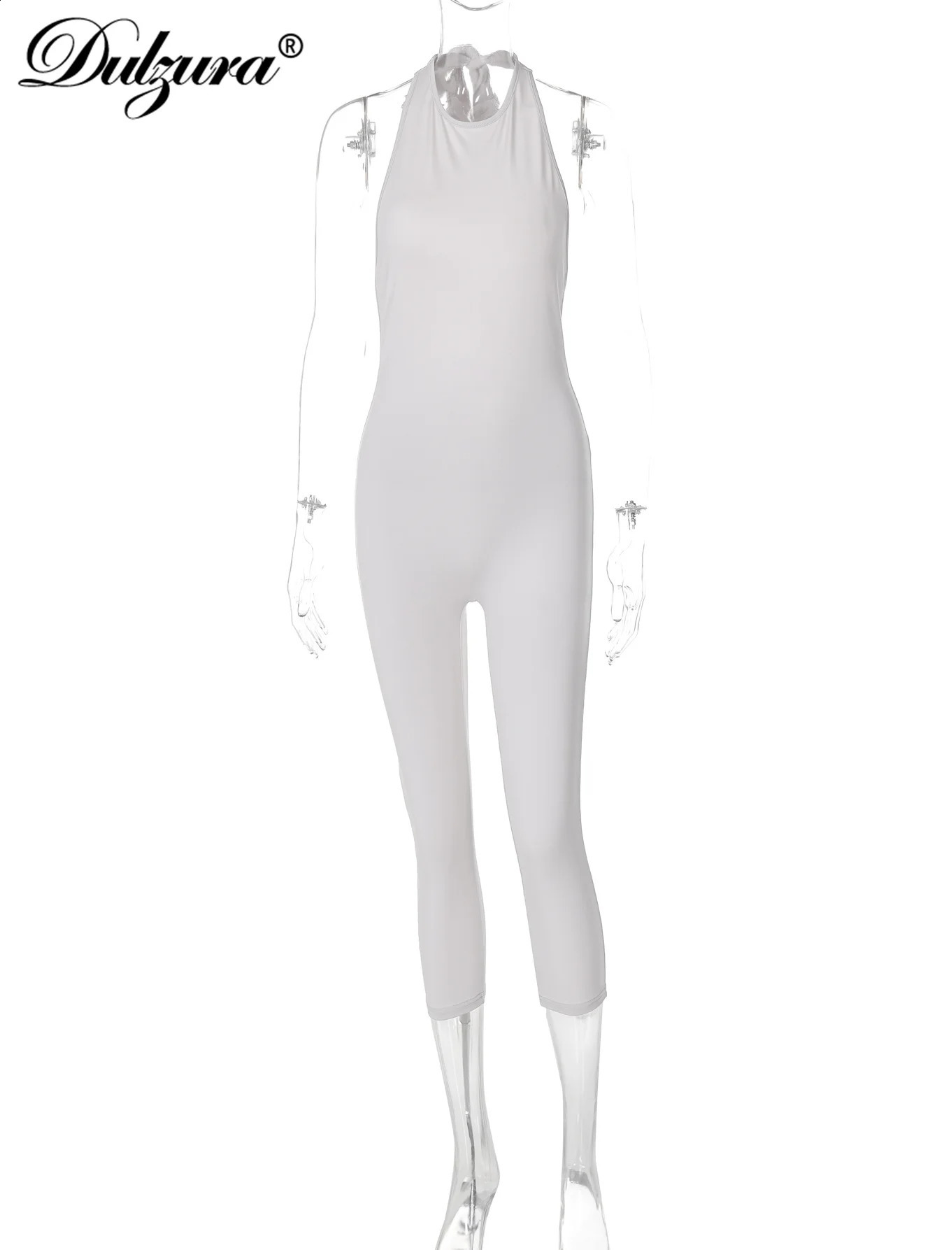 Dulzura Sleeveless Halter Backless Lace Up Jumpsuit Solid Sexy Casual Romper Party Club Streetwear Women Autumn Winter Clothes 250527