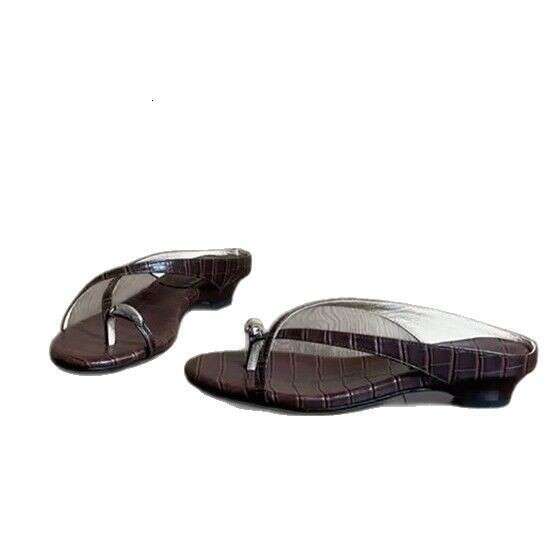 Cowhide Version ~ Korean Style Cross Toe Sandals for Women 2025 Summer New Beach Vacation Low Heel Outdoor Slippers