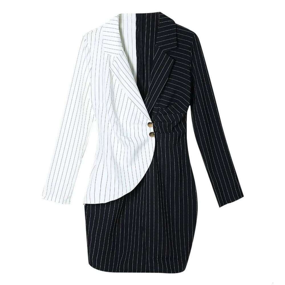 Women's Wear Women Patchwork Striped Insert Blazer Office Lady Sheath Mini Evening Autumn Dresses Long Sleeve Ol Dress Vestido