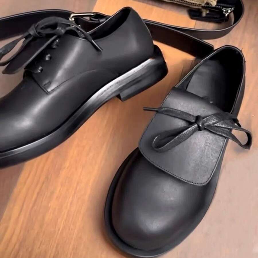 Genuine Niche Ugly Cute Big Bowknot Deep Mouth Small Leather for Women Autumn Winter Thick Heel Platform Round Toe Loafers Single Shoes