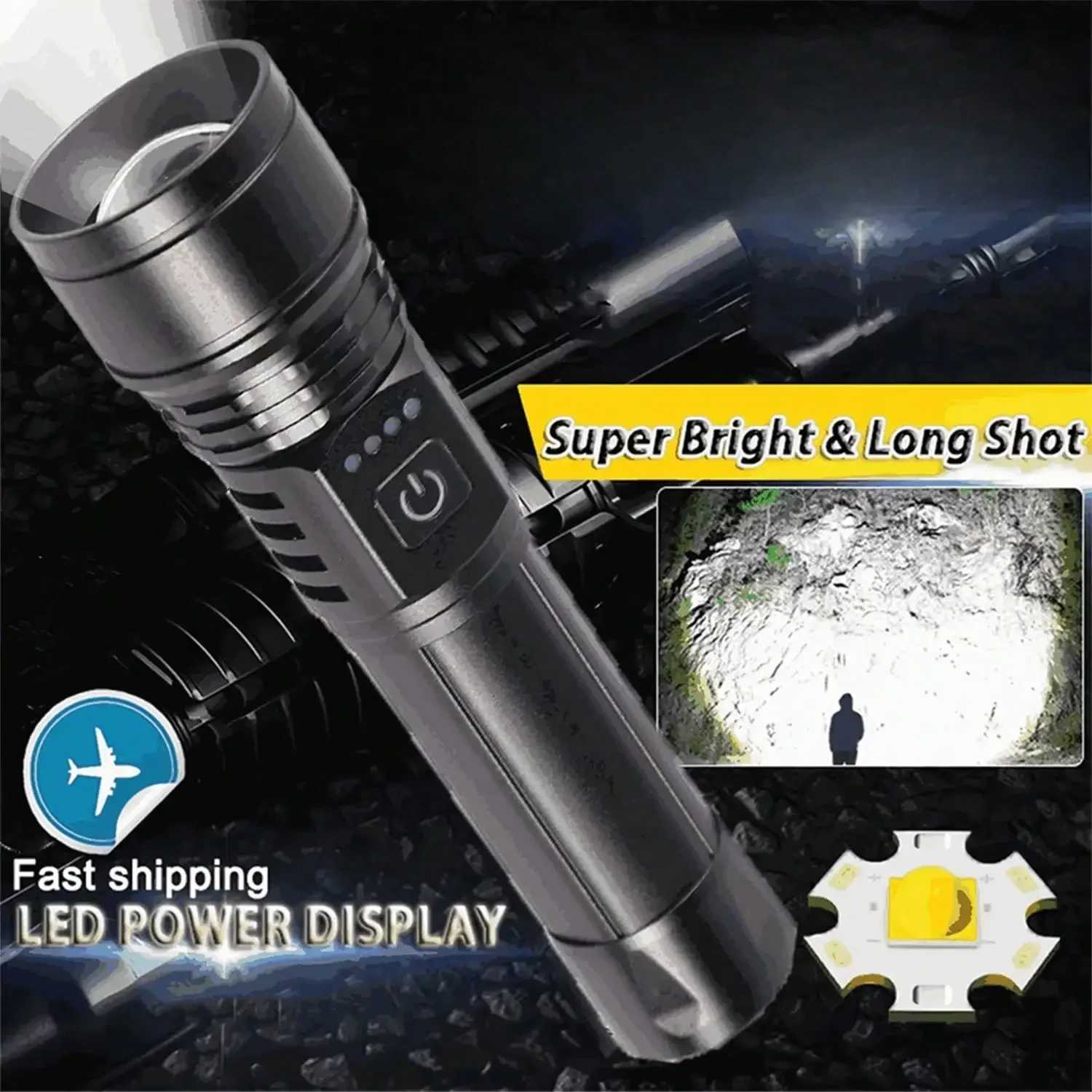 Aluminum Alloy Rechargeable High Lumen Flashlight 5 Modes LED Flashlight Type-c Charging Port for Fast Charging XJ250529