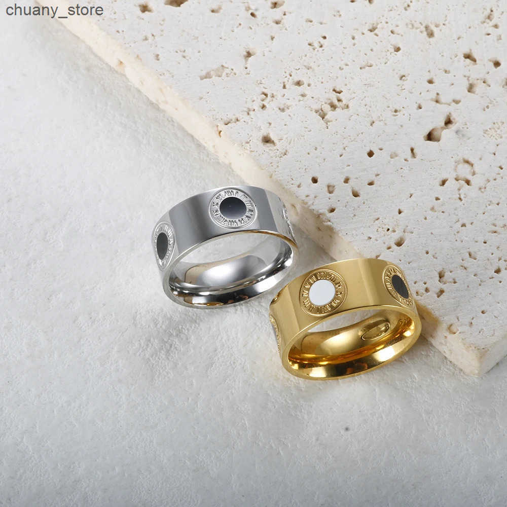 Roman Numeral Epoxy Ceramic Rings for Women Men Black and White Round Enamel Hand Ring Stainless Steel Vintage Jewelry Gift 2022 z2505295ZCZ