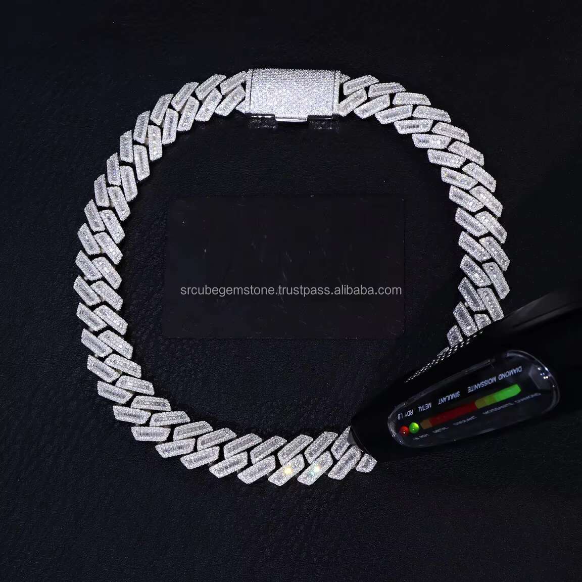 New 16mm Baguette Diamond Cuban Chain 925 Sterling Silver Iced Out VVS Moissanite Necklace Hip Hop Custom Chain