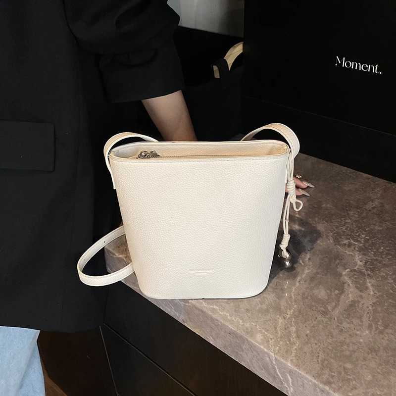 Lychee Pattern Mini Shoulder Bucket Bags For Women Pure Color PU Leather Crossbody Bag With Pendant Summer Latest Handbags 250528