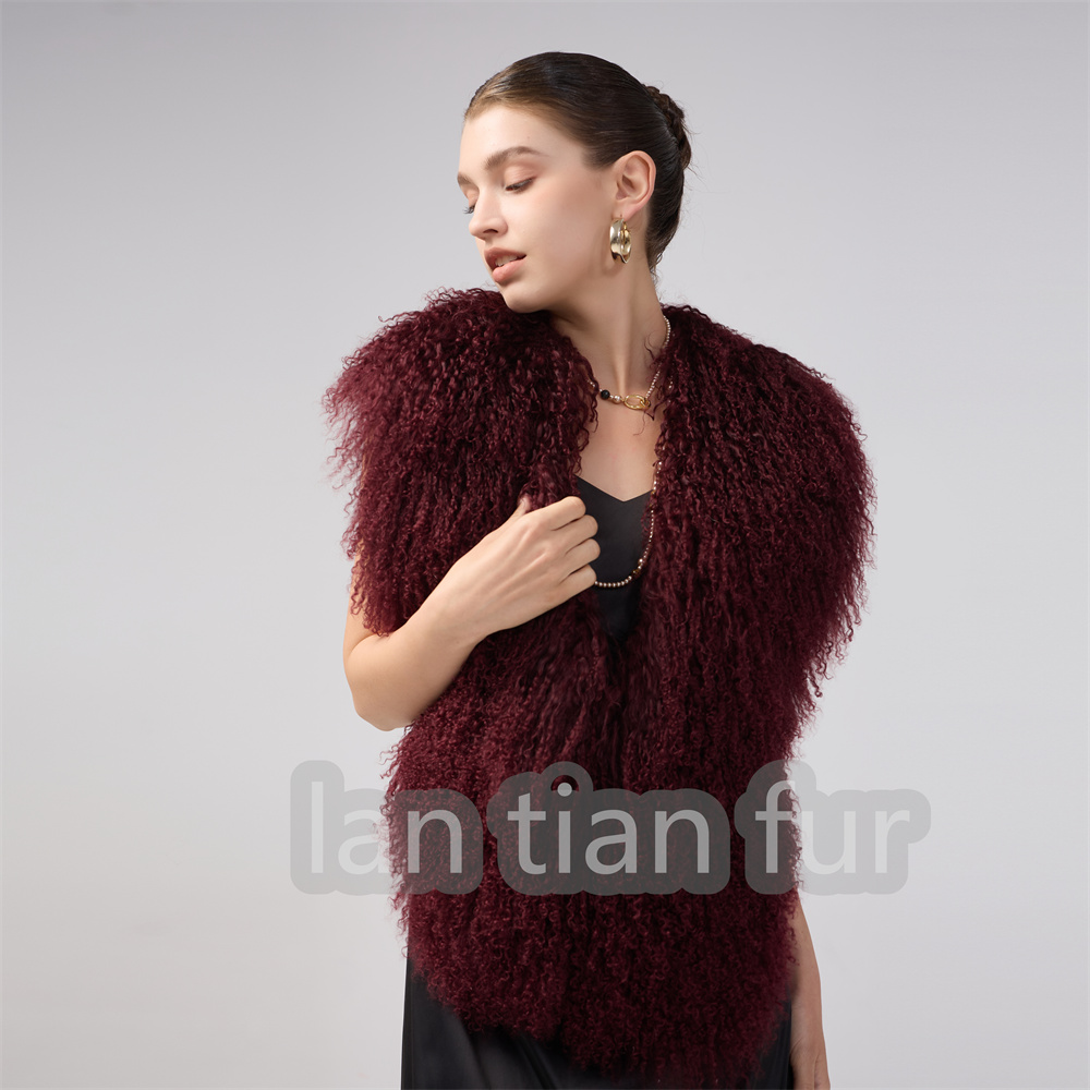 2025 Spring/Summer New Fur Vest Real Mongolian Sheep Sexy Large Open Back Hanging Neck Top Mongolian Fur Top Fur Coat