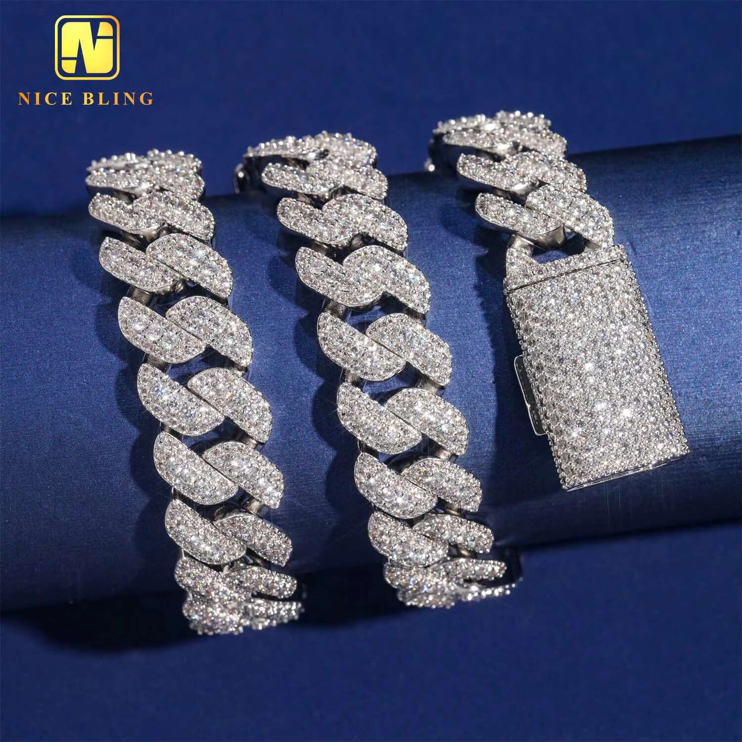 Wholesale Luxury Hip Hop Jewelry Necklace Iced Out Lab Diamond Moissanite Silver Cuban Link Chain