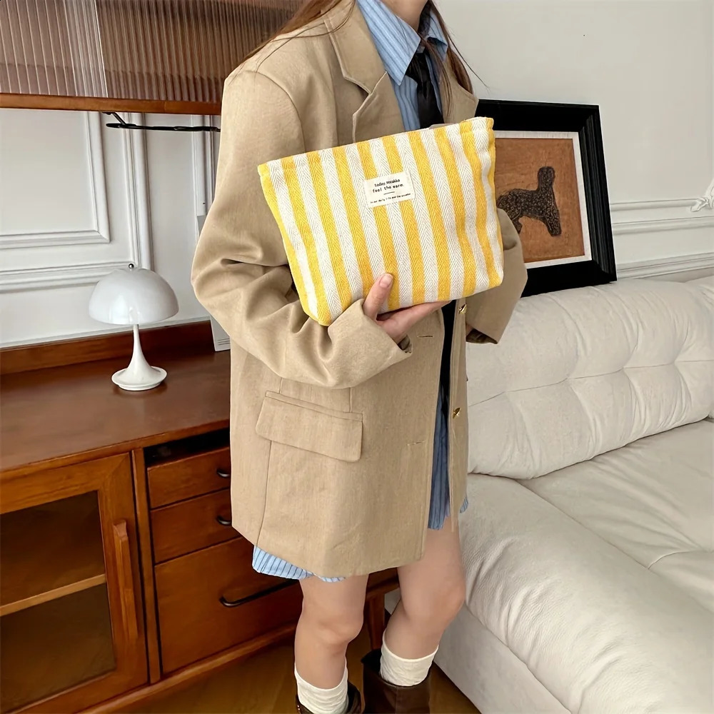 Vertical Stripe Cosmetic Bag Waterproof Womens Small Storage Makeup Case Travel Bags for Ladies Pencil Case 250528