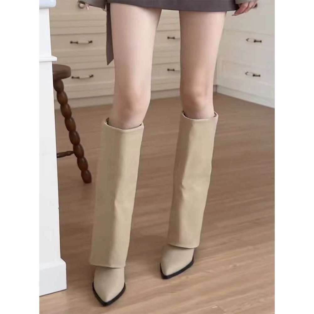 Genuine Leather Pointed Toe Chunky Heel for Women 2024 New Autumn Winter Riding Western Cowboy High Tube Long Boots