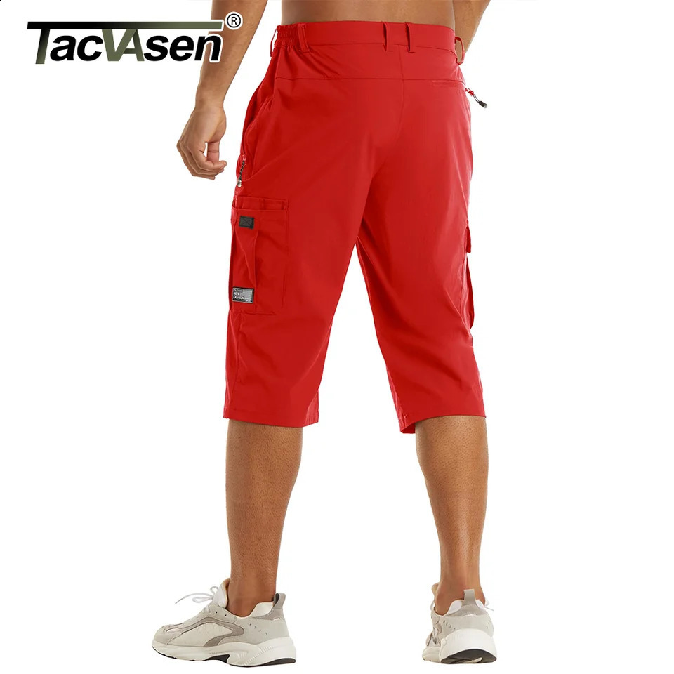 TACVASEN Summer Quick Dry 3/4 Pants Mens Casual Multi-Pockets Lightweight Shorts Outdoor Hiking Cargo Nylon Pants Workout 250517