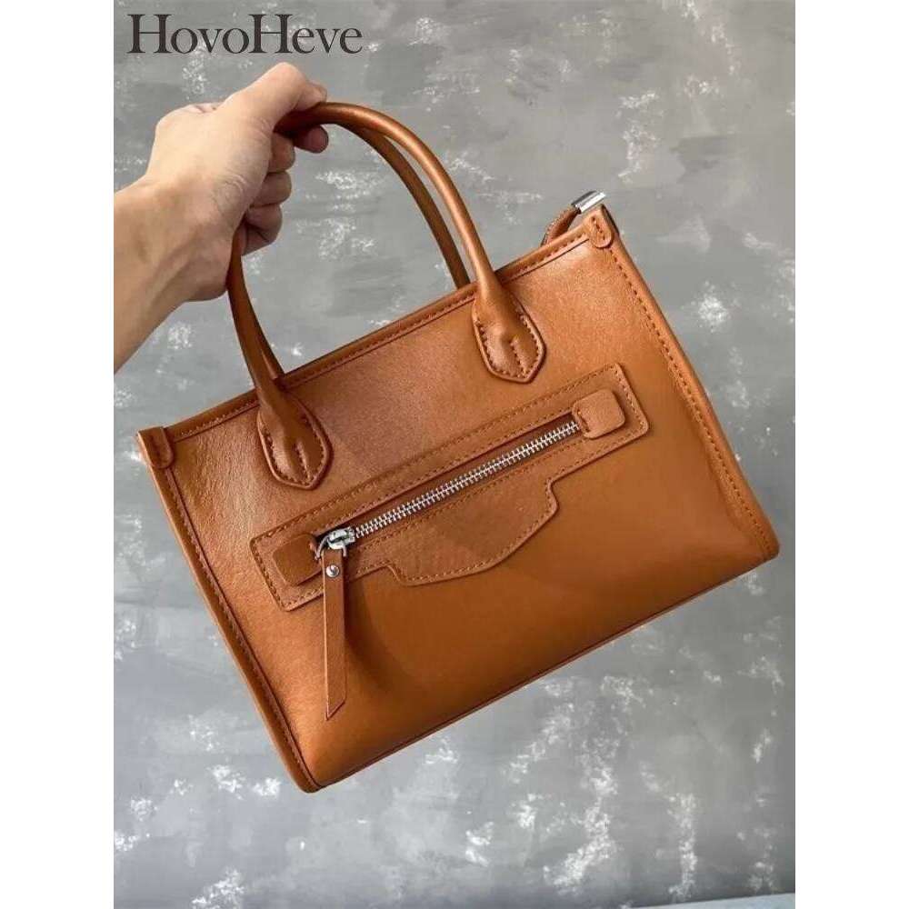 Office Ladies Single Shoulder Bag Solid Color Zip Fashion Satchels Genuine Leather Handbag Totes Design Women Messenger Bags New