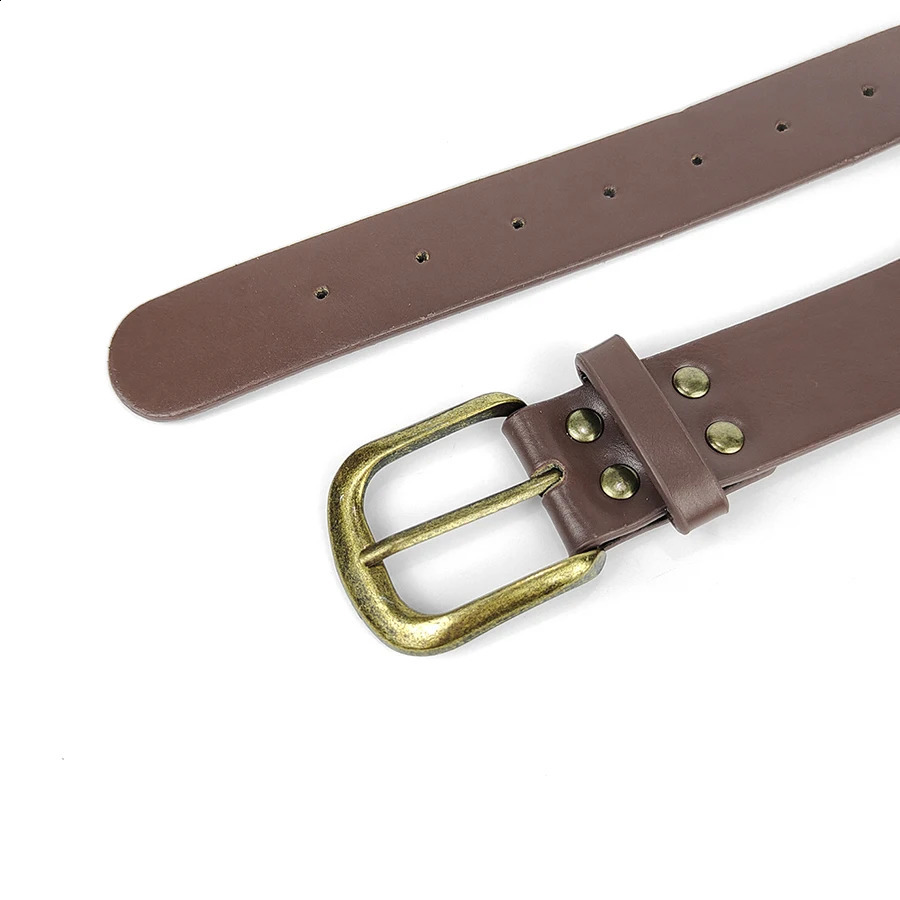 Western cowboy style metal buckle PU leather belt for womens retro rivet decoration needle buckle wide belt 250523