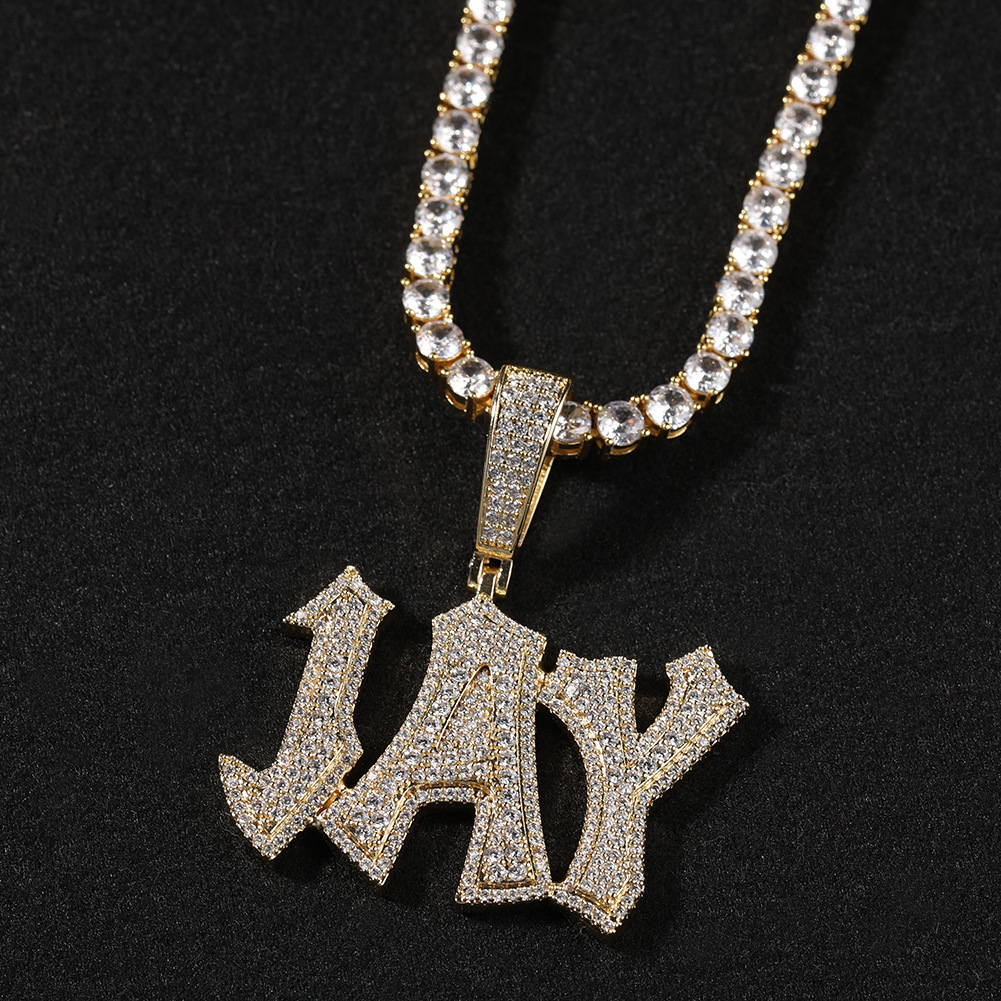 DIY Custom A-Z Letters Name Pendant Necklaces 5A Zircon Real Gold Plated Hip Hop Jewelry
