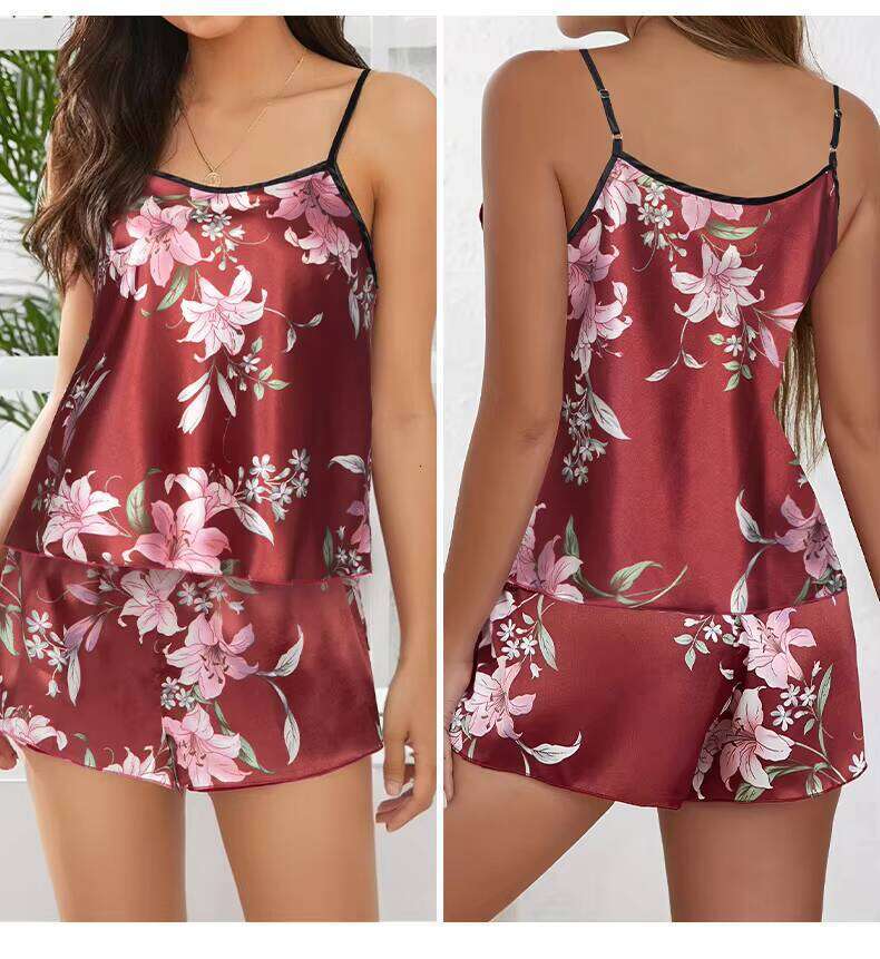 Hot Selling Two Piece Summer Suspender Pamas Two-Piece Set Women's Top And Shorts Lounge Wear Sleeveless
