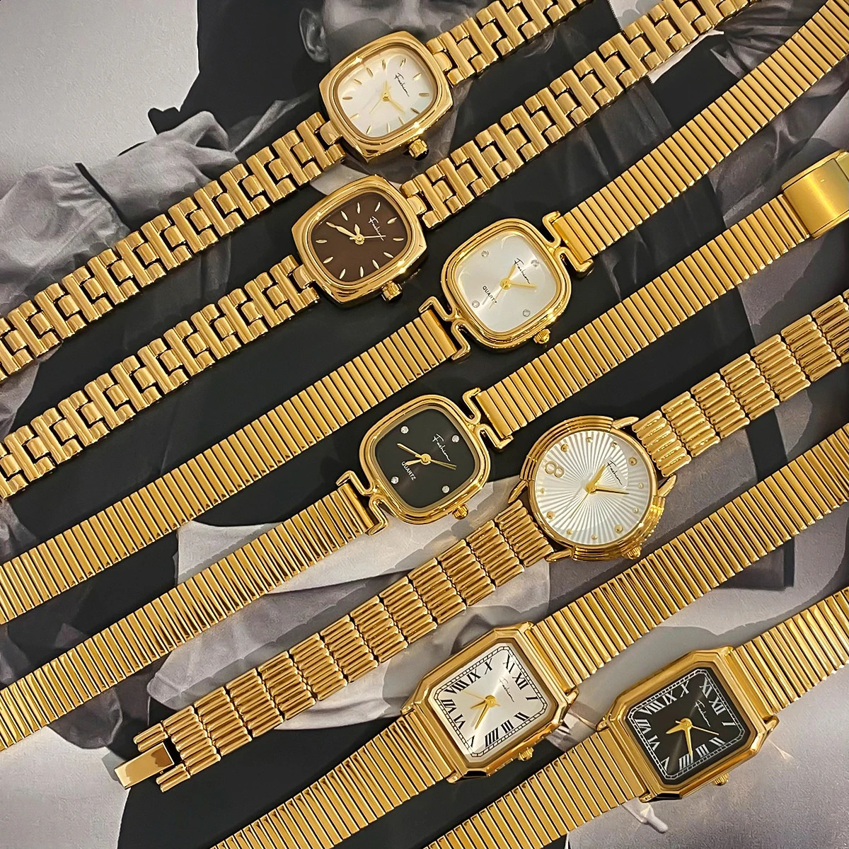 Uworld 18K Premium Gold Color Plated Stainless Steel Quartz Mechanism Watch Trendy Statement Texture Wrist Jewelry Gala Gif 250520