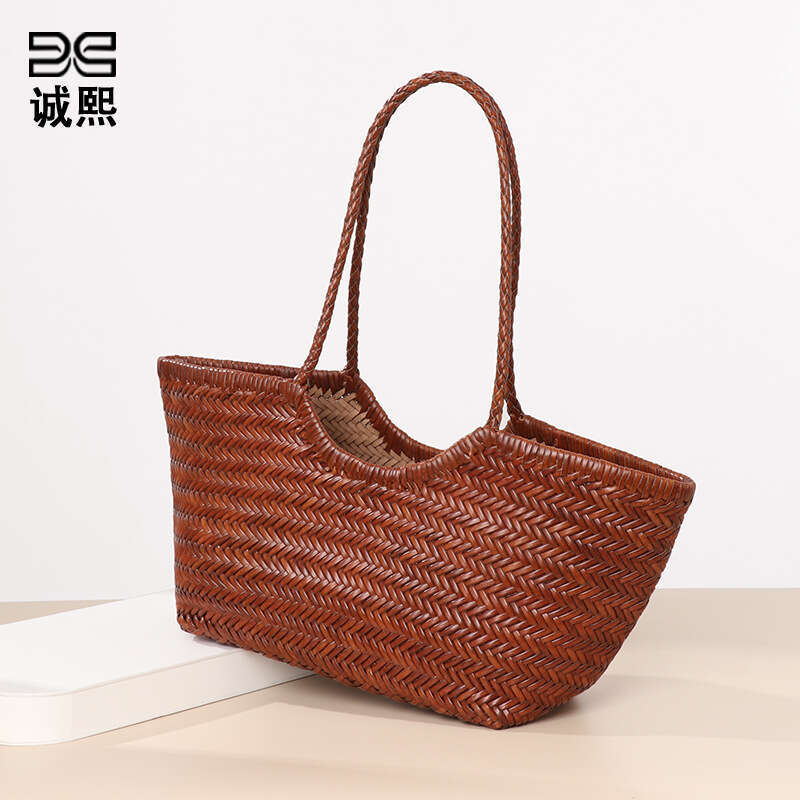 Tote Bag Handbag For Women Cowhide Single Shoulder Underarm Tote Genuine Leather Niche Woven Large Capacity Basket Mother Bag Shoulder Bag Braided Han