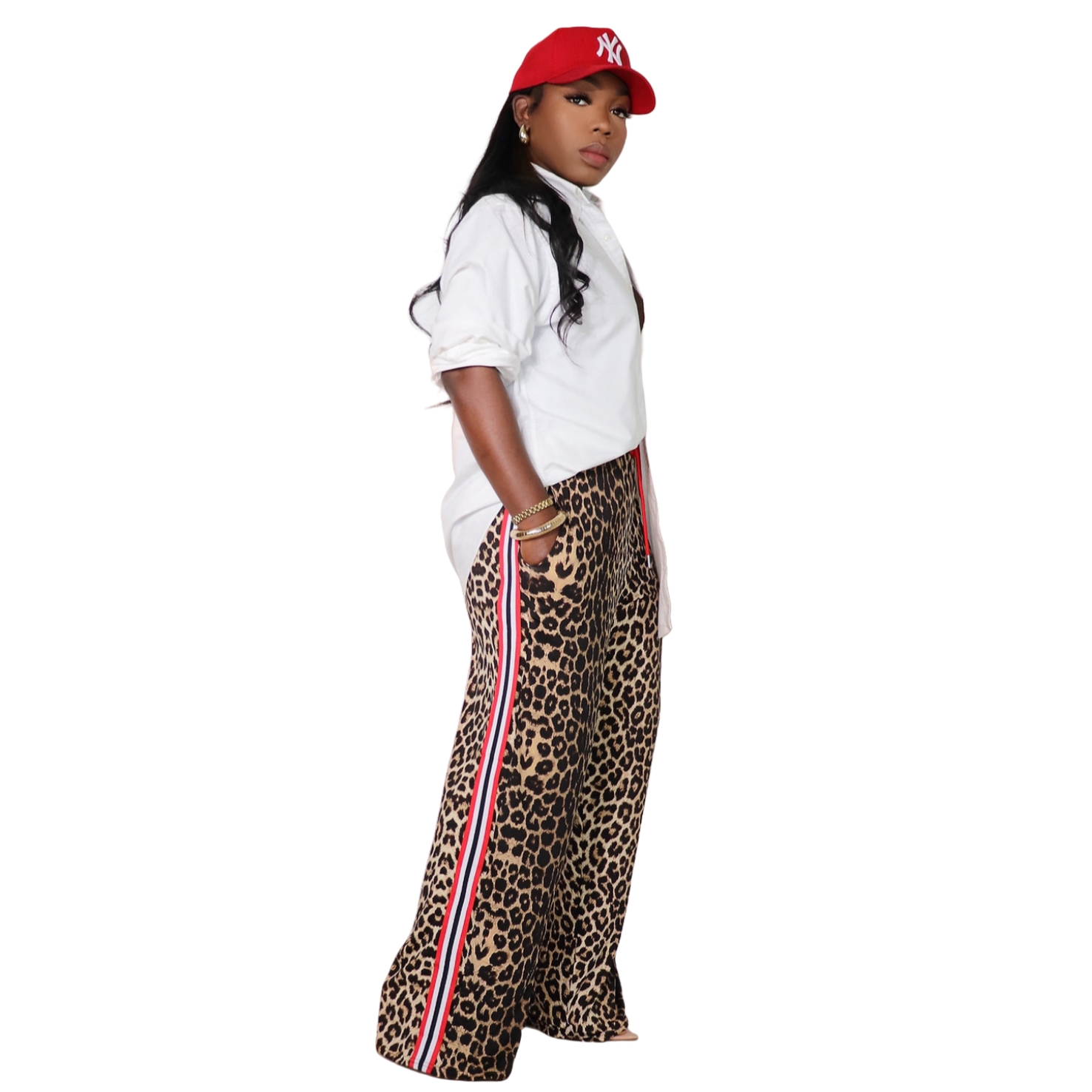 Leopard Wide Leg Women Casual High Waist Straight Pants Female Trouser Free Ship Z260314