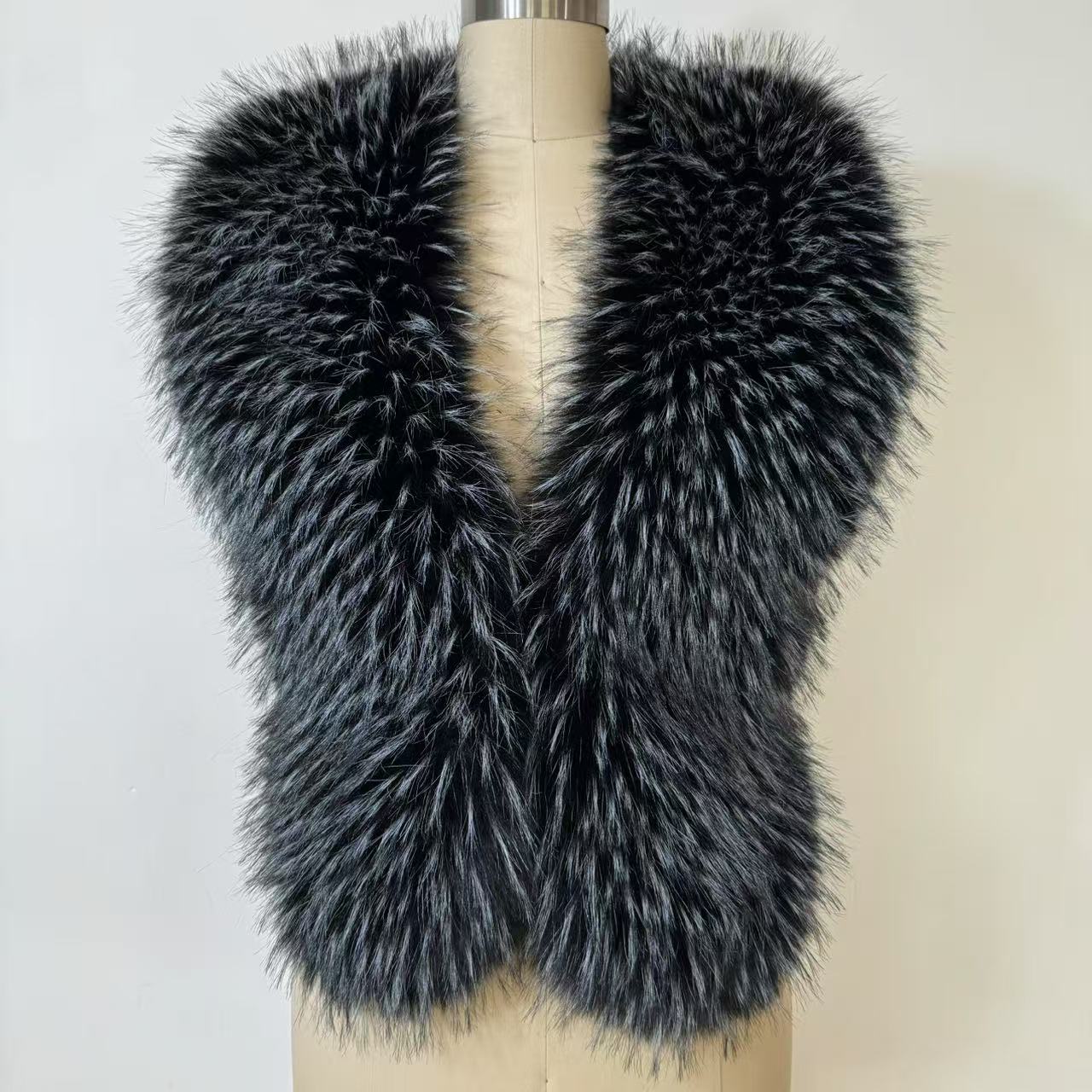 Fluffy Luxury Faux Raccoon Fur Halter Vests Women Solid Deep V-Neck Backless Bandage Sleeveless Jackets Top Outerwear Coat