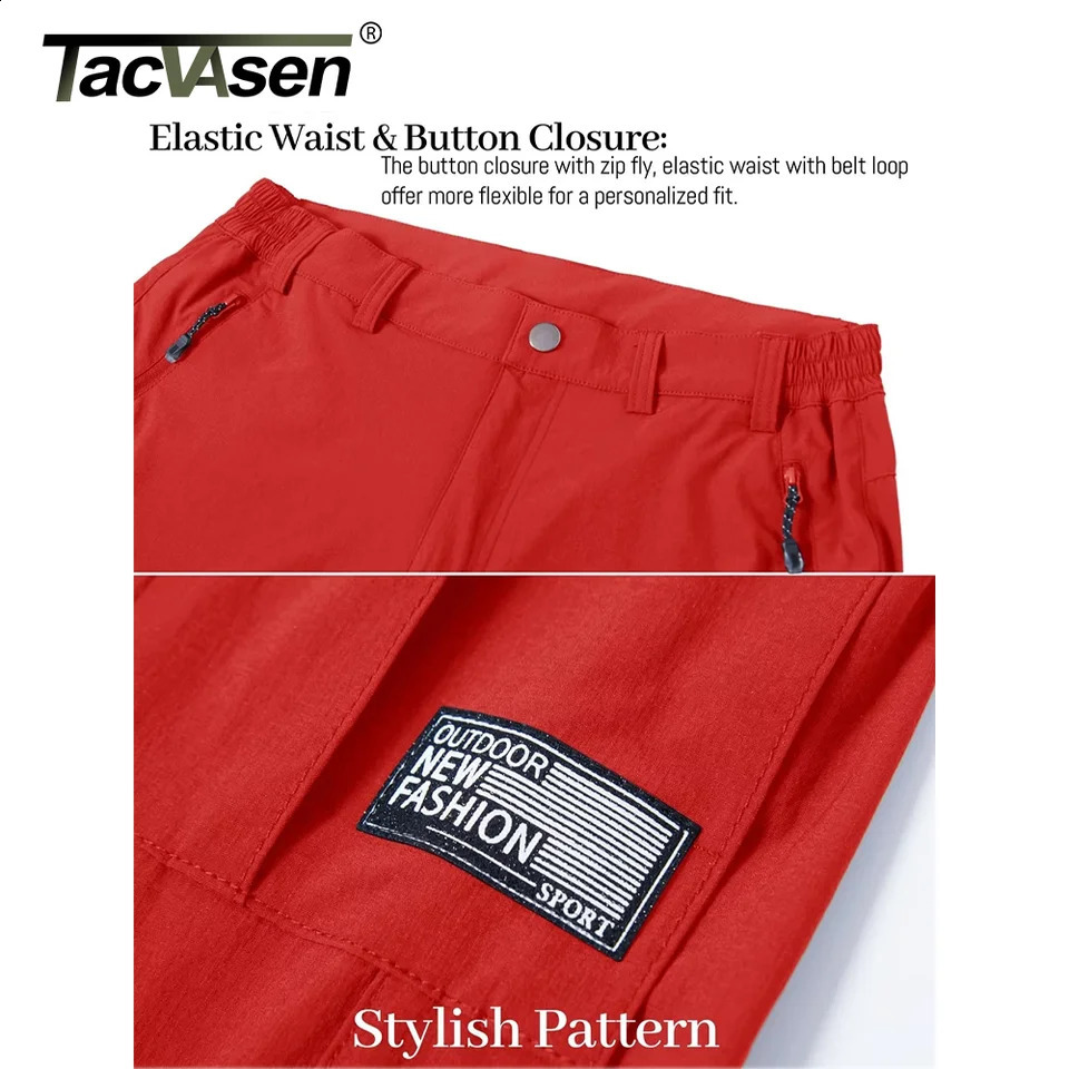 TACVASEN Summer Quick Dry 3/4 Pants Mens Casual Multi-Pockets Lightweight Shorts Outdoor Hiking Cargo Nylon Pants Workout 250517