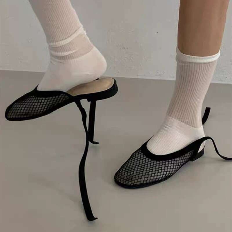 Sheepskin Version~Korean Style Niche Mesh Hollow Breathable Casual Flat Closed-Toe Sandals for Women 2025 Summer Half Slippers