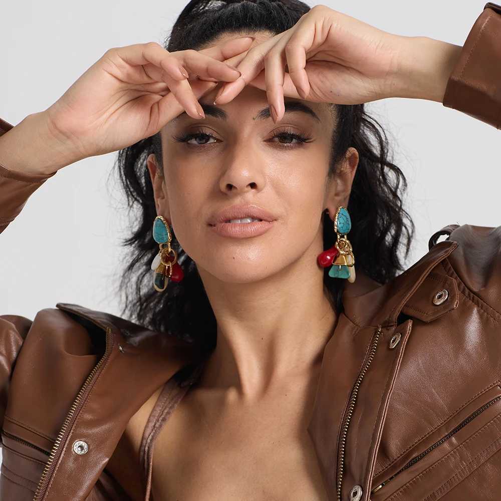 Vintage Colorful Resin Stone Drop Earrings for Women Bohemian rylic Geometric Beads Dangle Earrings Ethnic Style Jewelry L250527