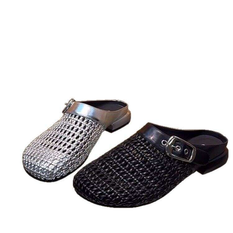 Cowhide Version ~ Niche Belt Buckle Closed Toe for Women Outdoor 2025 New Spring Summer Thick Sole Mules Sandals