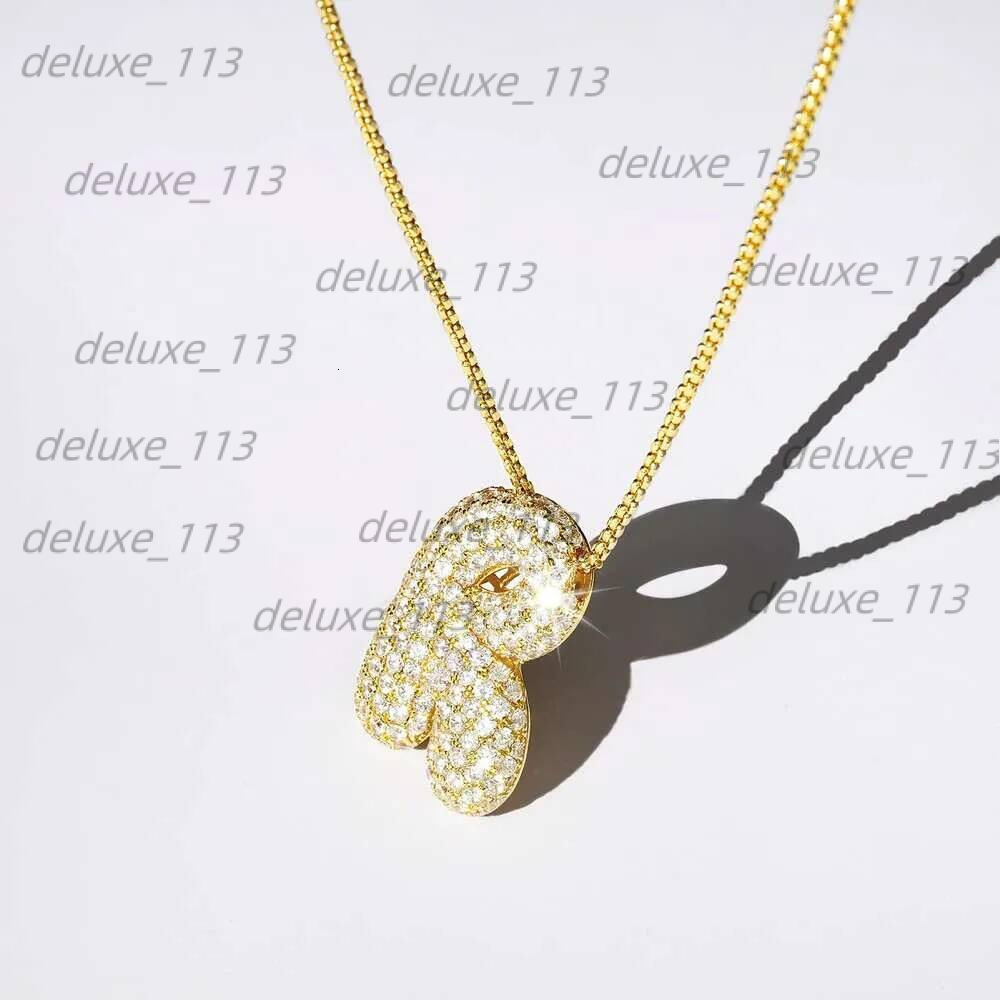 Kissyan Bubble Letter Necklace, 14K Gold Plated Balloon Initial Pendant Box Chain Necklace Exquisite Dense Set Cubic Zircon Jewelry Gift For Ladies An