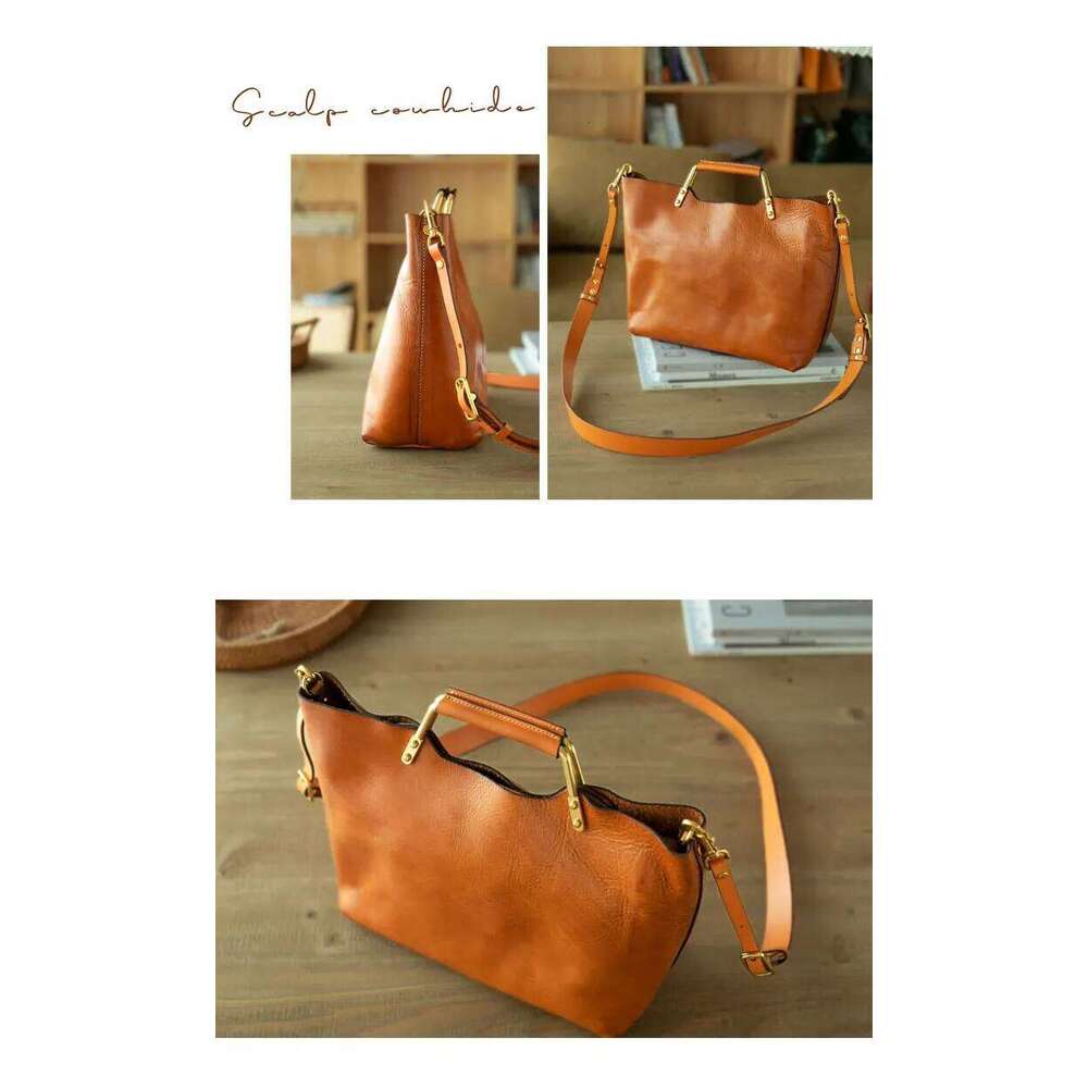 Designer Bag Fashion First Layer Vegetable Tanned Cowhide Women Handbag Literary Vintage Genuine Leather Shoulder