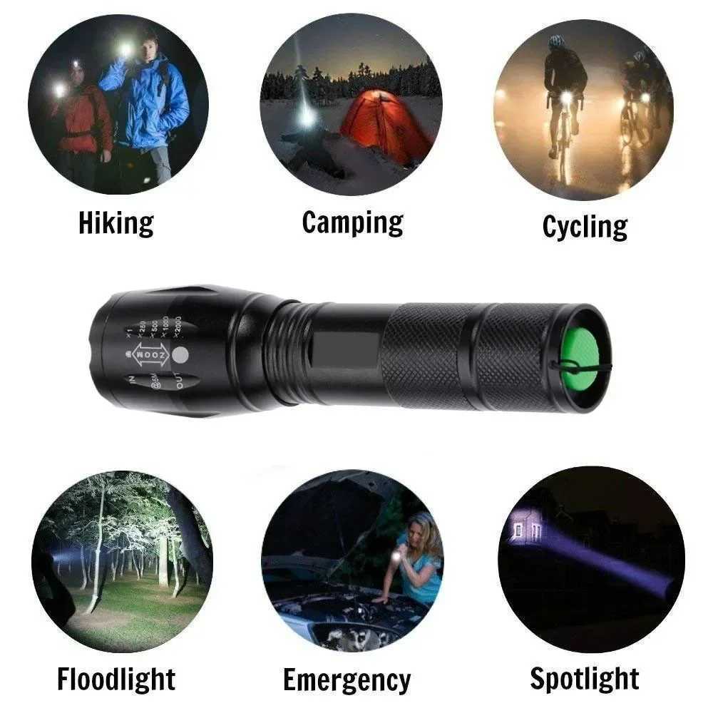 1/2 Pack Rechargeable LED Flashlight Zoomable Flashlights Al Alloy Portable Handheld Flashlights with 5 Modes Waterproof XJ250529