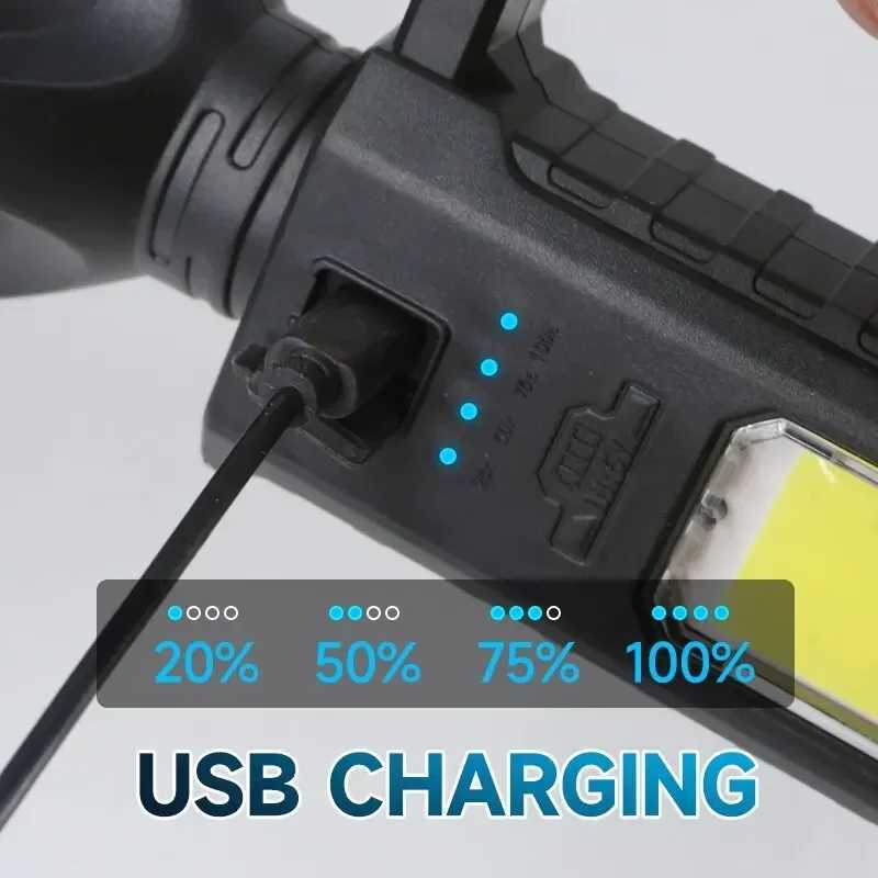 High Power LED Flashlight Waterproof Fishing Lantern Torch USB Rechargeable Powerful Spotlight Searchlight Camping Lamp XJ250529