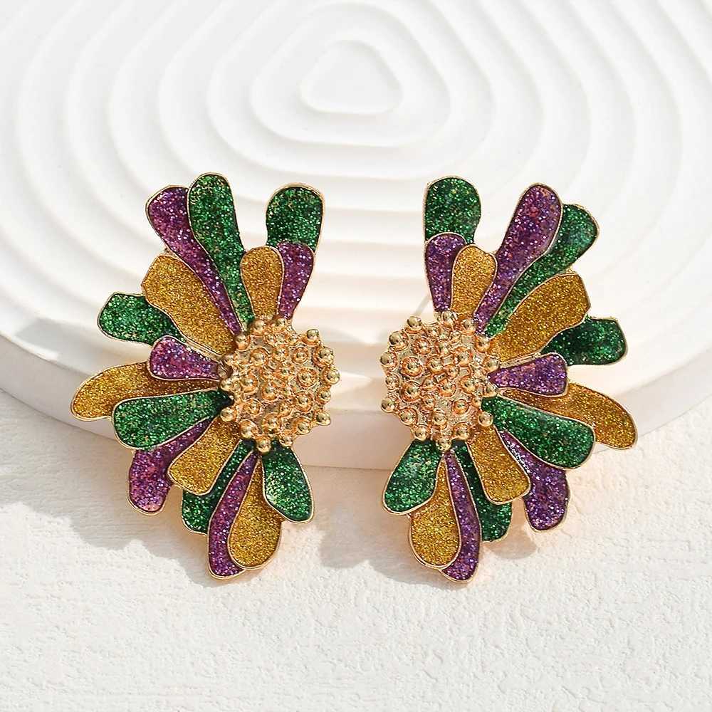 Fashion Carnival Colorful Flower Earrings for Women Temperament Metal Oil Design Stud Earrings 2024 Holiday Jewelry Gifts L250527