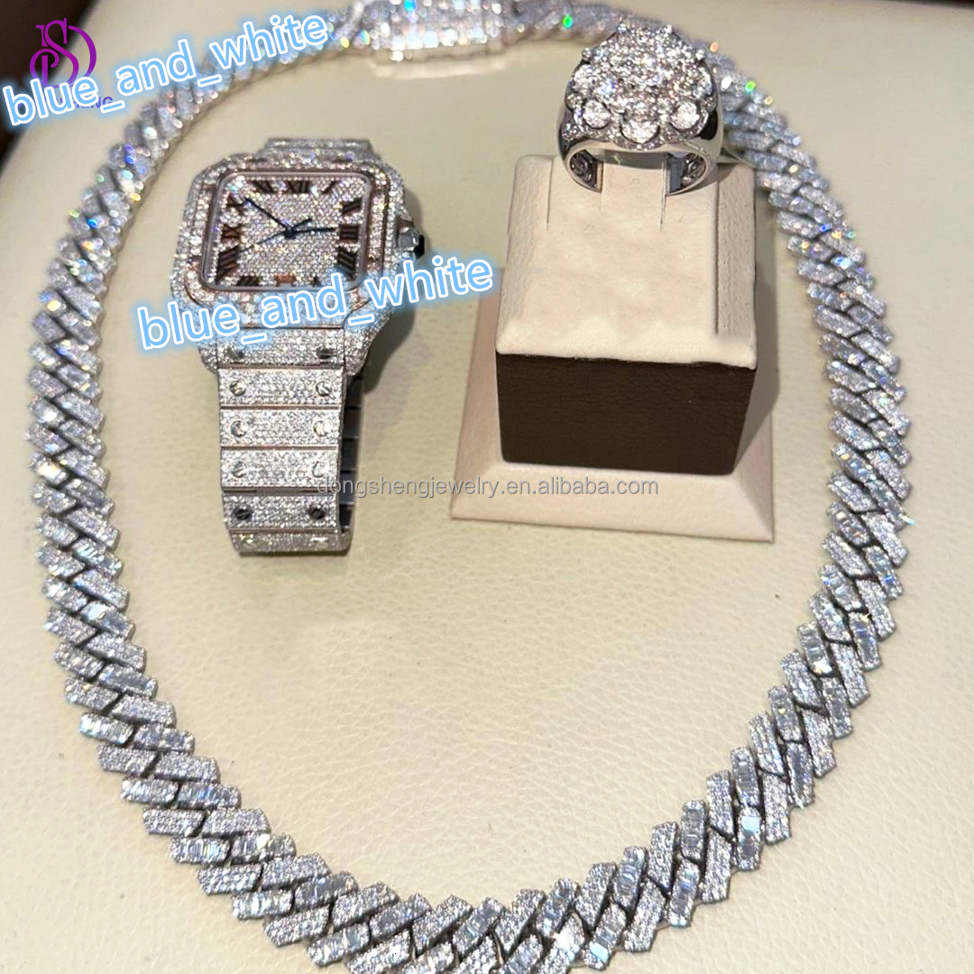 15mm 18mm Hip Hop Jewelry High Quality 925 Silver Cuban Necklace D VVS Iced Out Moissanite Cuban Link Chain for Mens