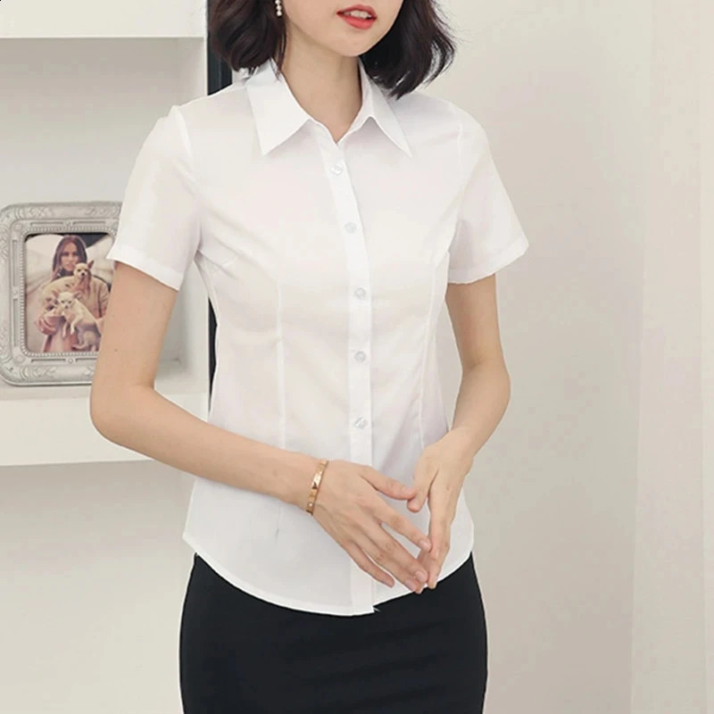 Fashion Woman Blouses 2024 Vneck Short Sleeve Solid Work Shirts Tops Pretty and Womens Blouse OL Elegant Female clothing 250529Z
