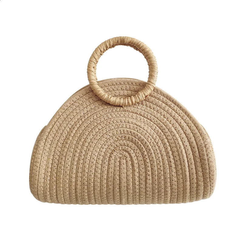 Bohemianstyle Straw Semiround Tote Bag| Daisydecorated woven basket handle a musthave for summer beaches 250528