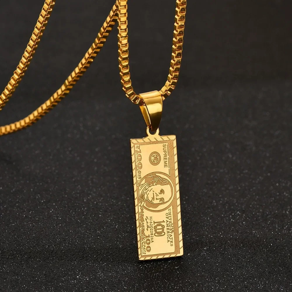 Versatile European and American Hiphop Accessories Party Personality Tycoon Small Banknote Retro Simple Pendant Mens Necklace 250519