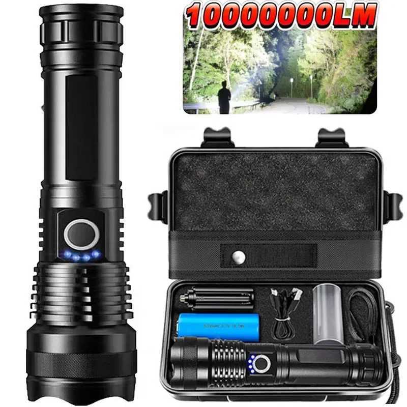 XHP50 High Power Rechargeable LED Tactical Flashlight Aluminum Alloy Telescopic Zoom Torch Lamp for Outdoor Camping Fishing XJ250529