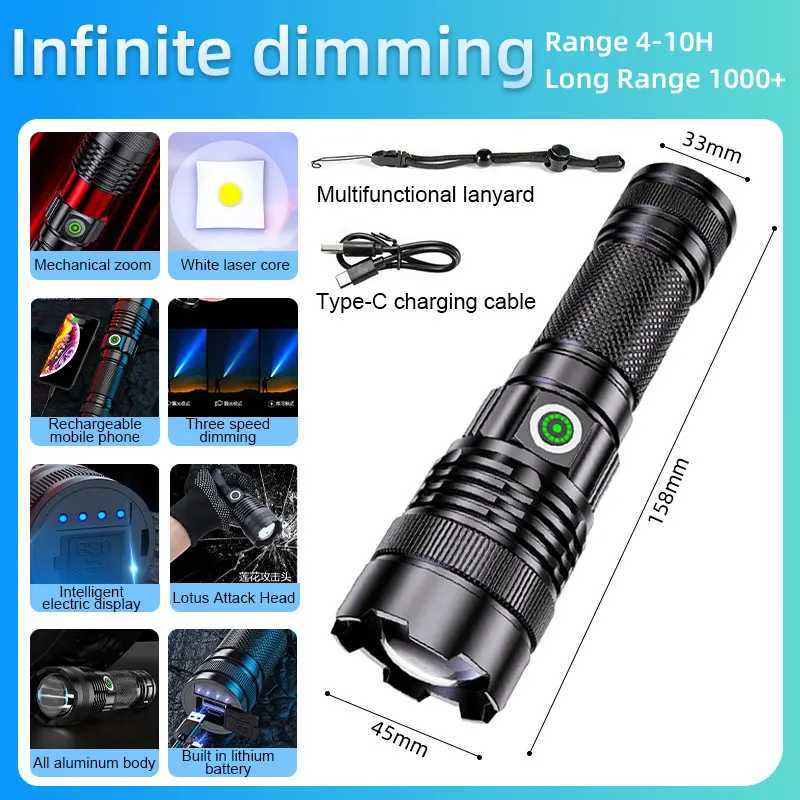 High-power LED Flashlight Stepless Dimming Torch Waterproof Zoom Camping Fishing Lantern Long Lighting Distance XJ250529