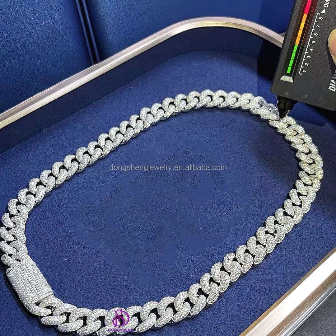 Fashion Jewelry High Quality Hip Hop 925 Silver Necklaces 15mm Ice Out Vvs Moissanite Diamond Cuban Link Chain