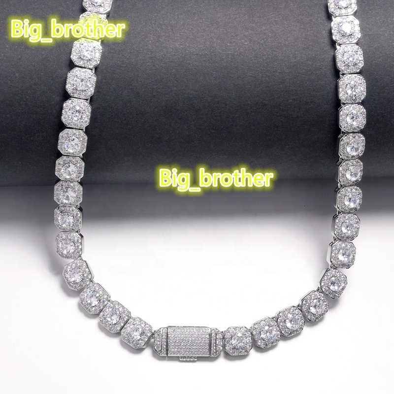 Moissanite 925 Sterling Silver 10mm 12mm Trendy Hip Hop Jewelry Iced Out Rock Candy Tennis Diamond Necklace Tennis Bracelet