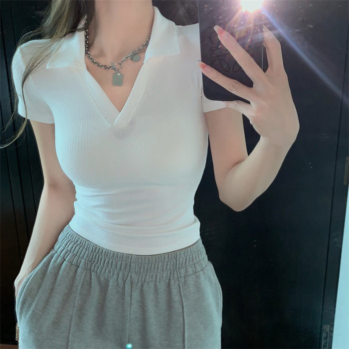 Designer Clothing Polo Collar Short Sleeved Summer Women's Clothing New Sexy Slim Fit Short Sleeved Top 2025 New Shirt Designer