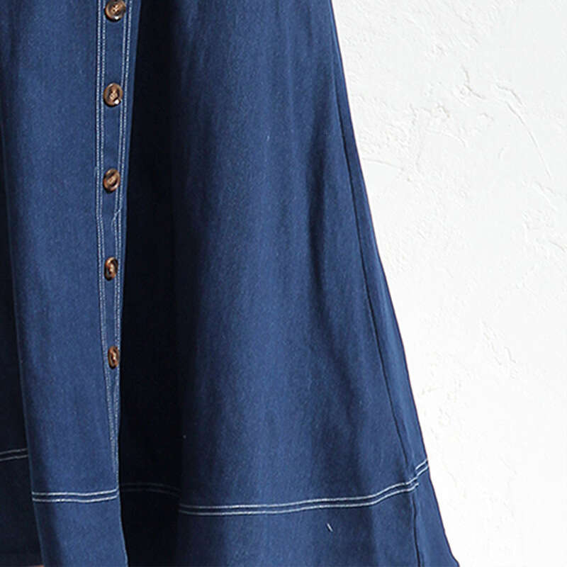 Autumn Winter Vintage Style Button Denim Long Dress With Straps B5