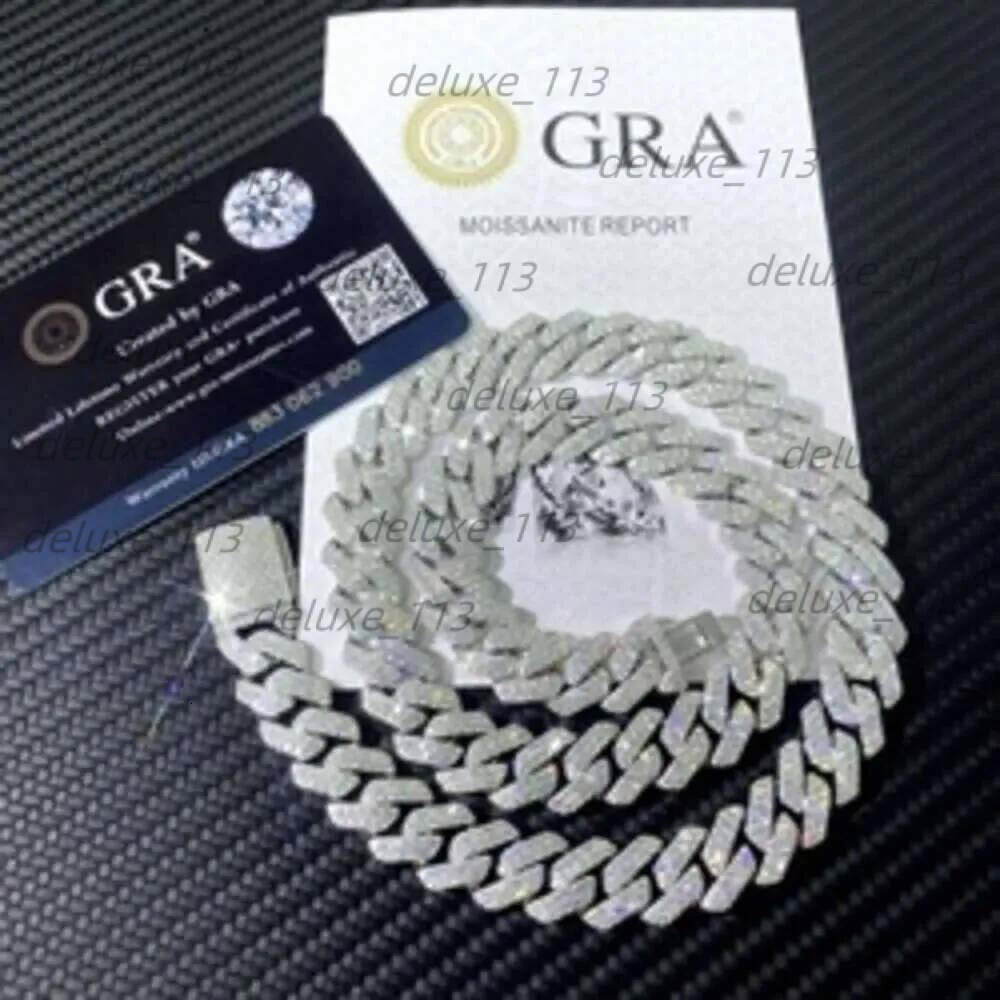 Pass Tester Sier Cuban Link Chain Wide 2Rows Solid Moissanite Dia 8Mm-20Mm Jewelry Set Necklaces Hiphop