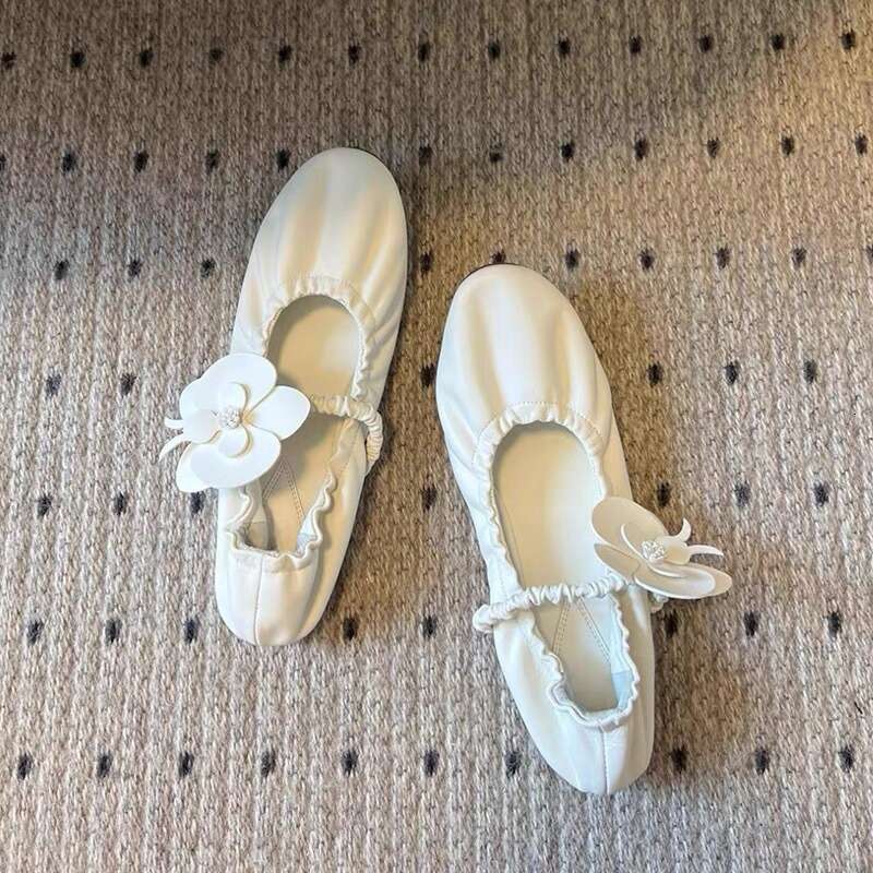 Genuine French Niche Floral Flat Ballet for Women Summer Autumn Comfortable Soft Leather One-Strap Mary Jane Shoes