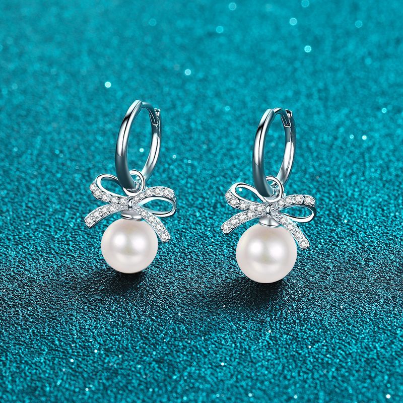 925 Sterling Silver Drop Earrings for Women, Flawless Freshwater Pearl Moissanite Earrings, Minimalist Fashion Chic, High-End Jewelry, Direct Source