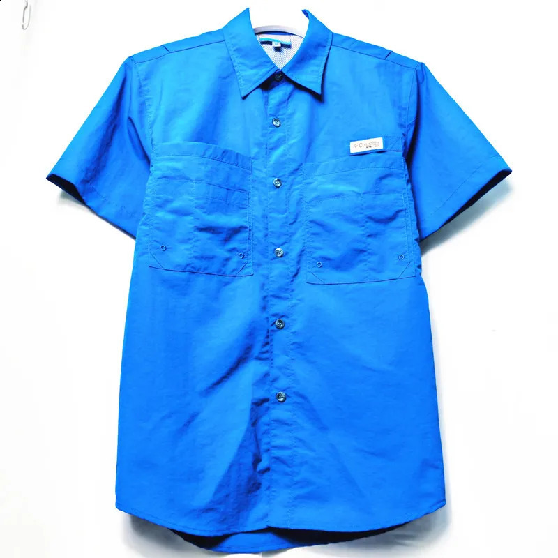 2024 Fishing Summer Short Sleeved Mens Workwear Shirt outdoor Men Multi Pocket Sunscreen Waterproof Loose Fitting Shirt Top 250517