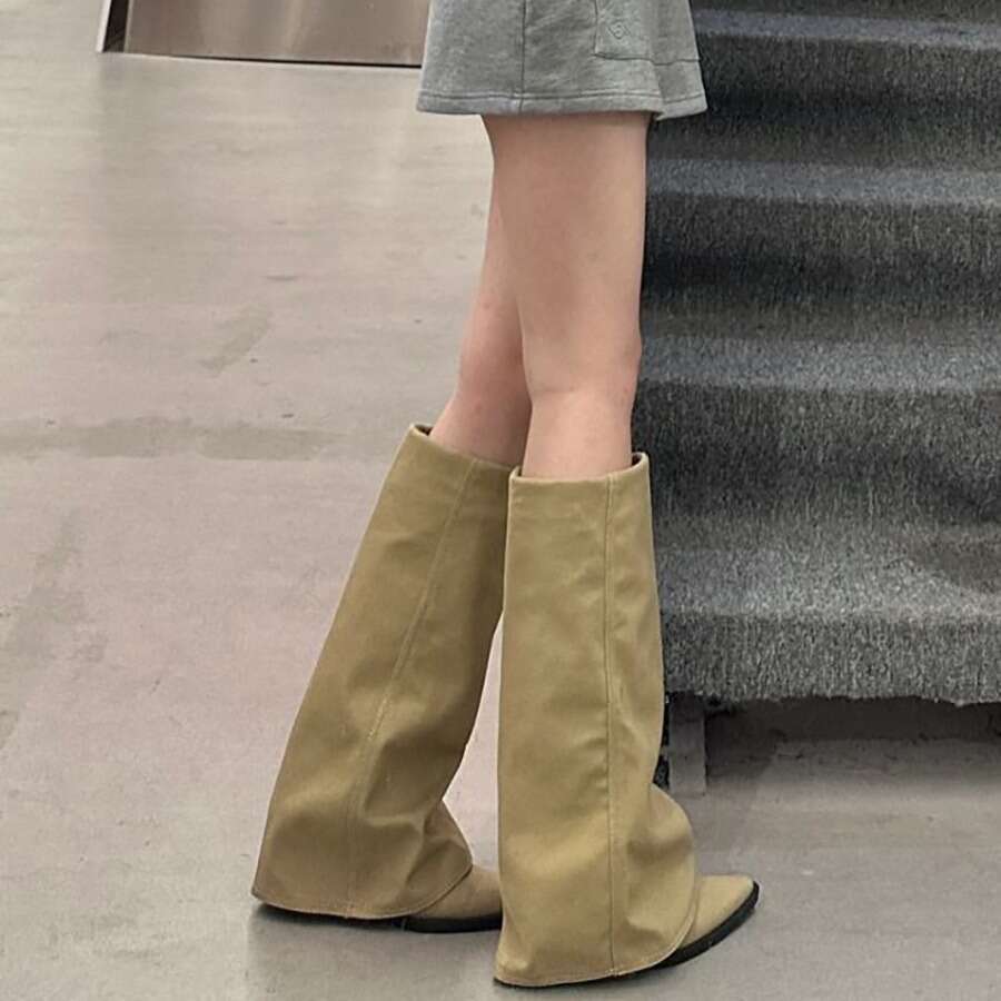 Genuine Leather Niche Pointed Toe Chunky Heel Over-the-Knee for Women Autumn Winter Long Straight Tube Riding Western Cowboy Boots