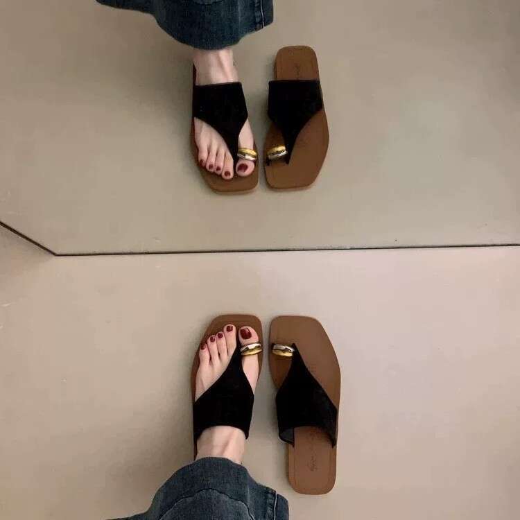 Sheepskin Version ~ Suede Metal Toe Flip-Flops for Women Outdoor 2025 Summer Fashion Casual Flat Shoes