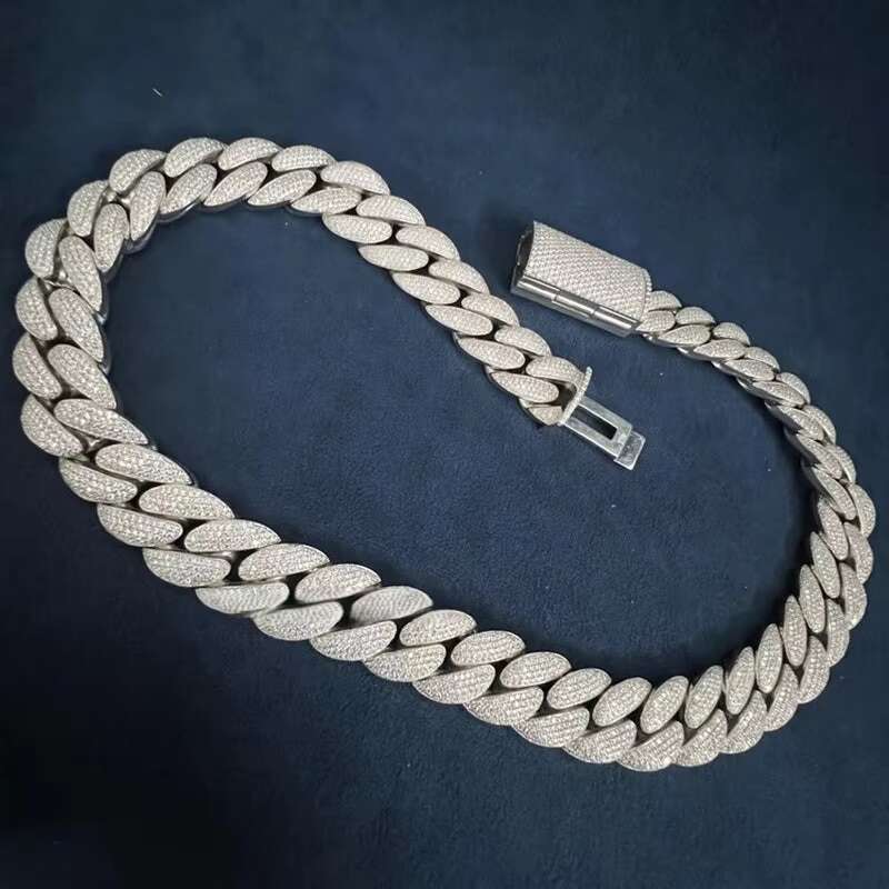 Bling 14k Gold Plated Iced Out Diamond Hip Hop Jewelry VVS Moissanite Necklace Women Cuban Necklace Men Cuban Link Chain