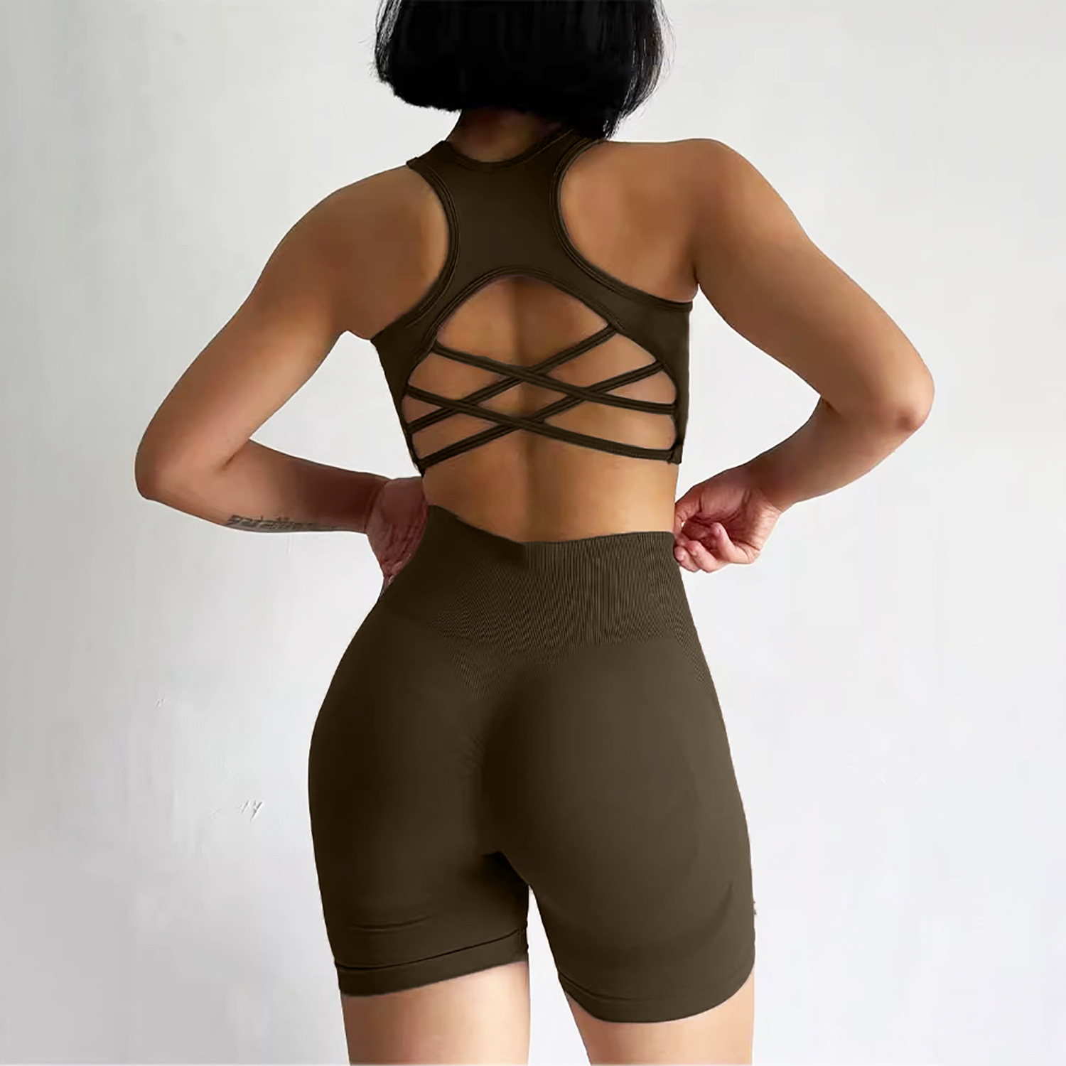 Seamless Yoga Set for Women Sexy Sport Bra Vest Fitness Shorts Set High Waist Sports Suit Gym Clothing Fitness Bra Set 2 PCS Shorts Suit Beautiful Bac